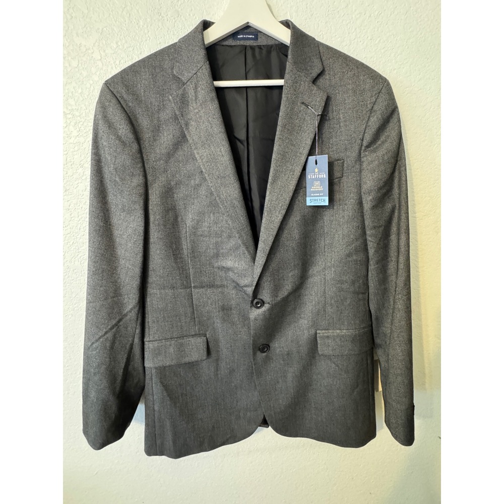 Stafford Men's Dark Charcoal Classic Fit‎ Stretch Comfort Blazer Jacket 42 Reg